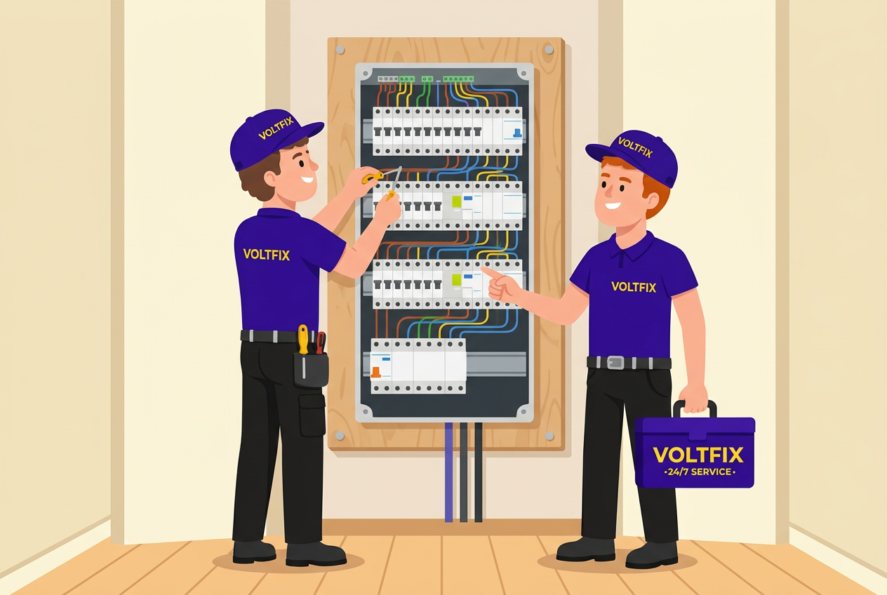 Modern fuse box with RCDs installed by VoltFix in Amsterdam