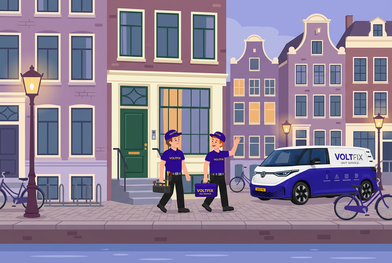 Spoed elektricien van VoltFix lost een storing op in een meterkast in Amsterdam